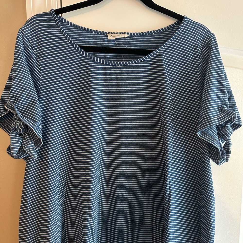 Striped Blue T-Shirt Dress 1X - Picture 2 of 4